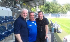 Champions League im Karli: Platzwart Andy Proba mit Lothar Matthäus und Rudi Völler