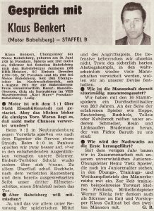 Interview mit Trainer Klaus Benkert, Trainer Motor Babelsberg, zur DDR-Liga-Spielzeit 1975/76